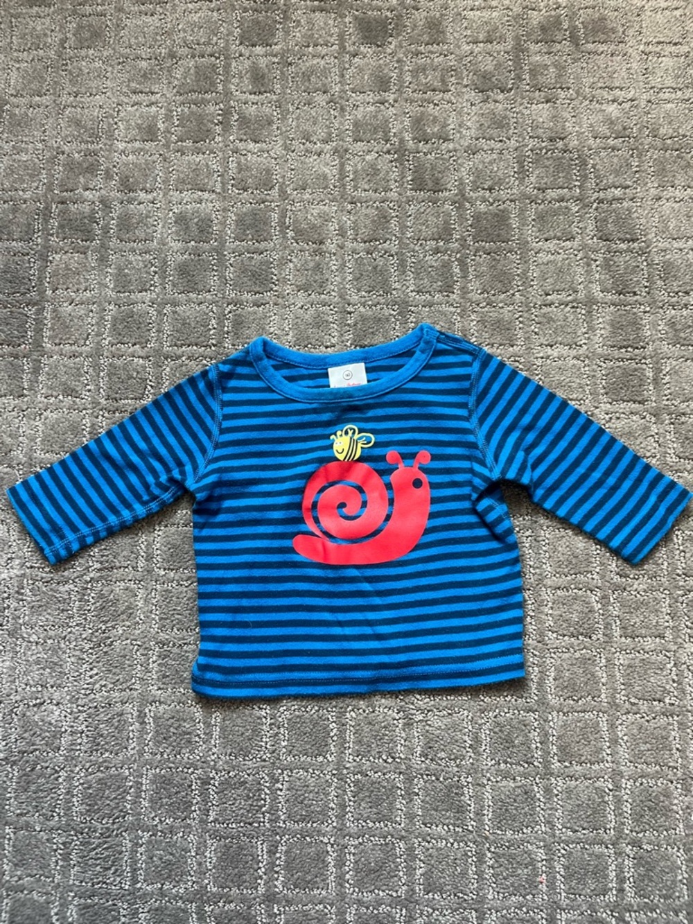 Hanna Anderson baby Blue Striped Kids Long-Sleeve Top with Red Snail Graphic